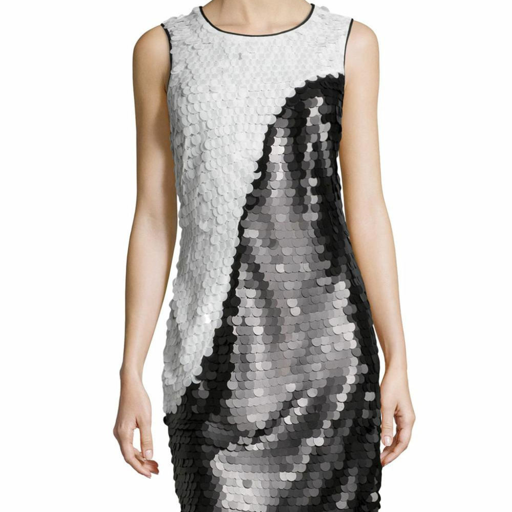 Marc New York Two-Tone Sequin Dress, Black/White